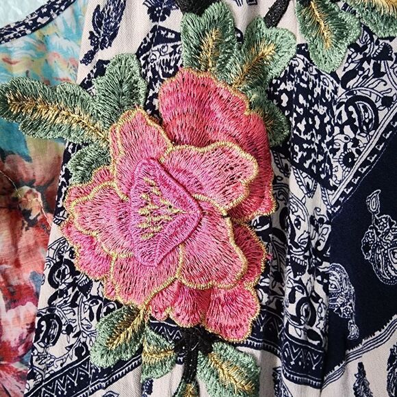 Aratta Silent Journey Chic Blue and Cream Floral High Low Bohemian Dress - Picture 5 of 16